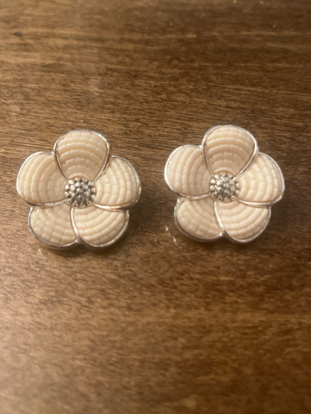 Vintage Signed Napier Flower Clip-On Earrings Silver 80s